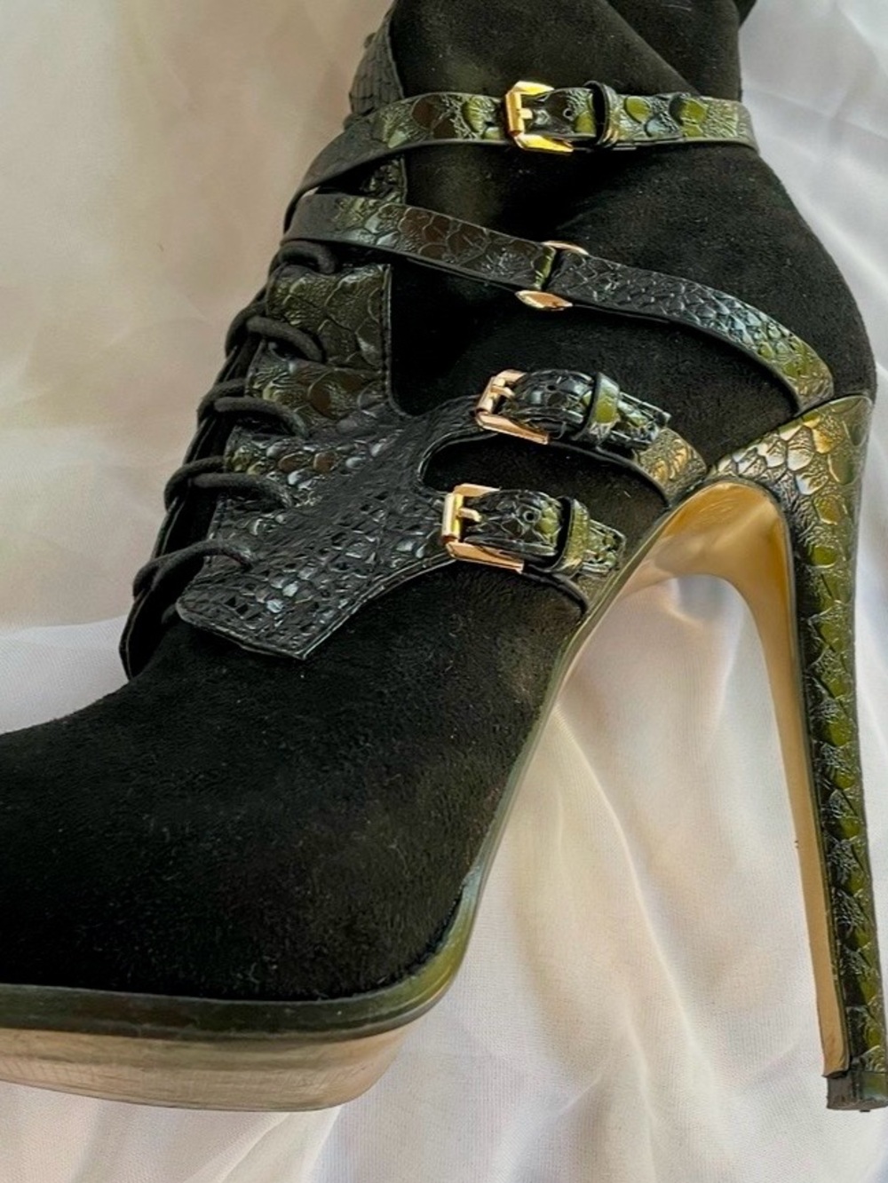 Bebe over the knee stiletto boots with gold details